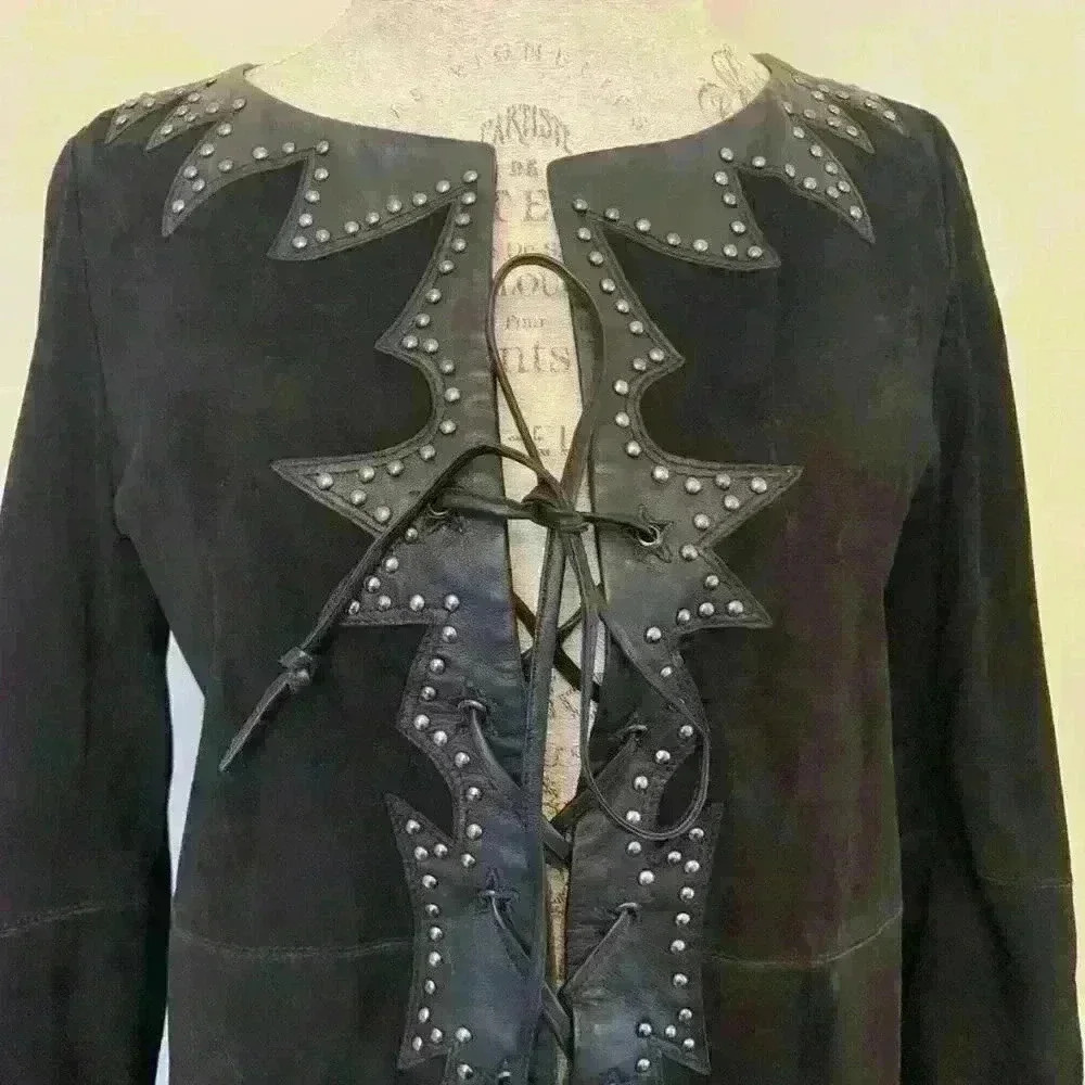 Zadig & Voltaire Dress Black Suede With Leather And Studded Trim- Size L - Picture 8 of 13
